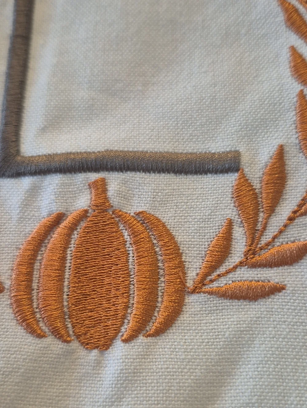 Linen Fall Kitchen Guest Room Tea Towel Initial L Pumpkin Orange Vine Embroidery